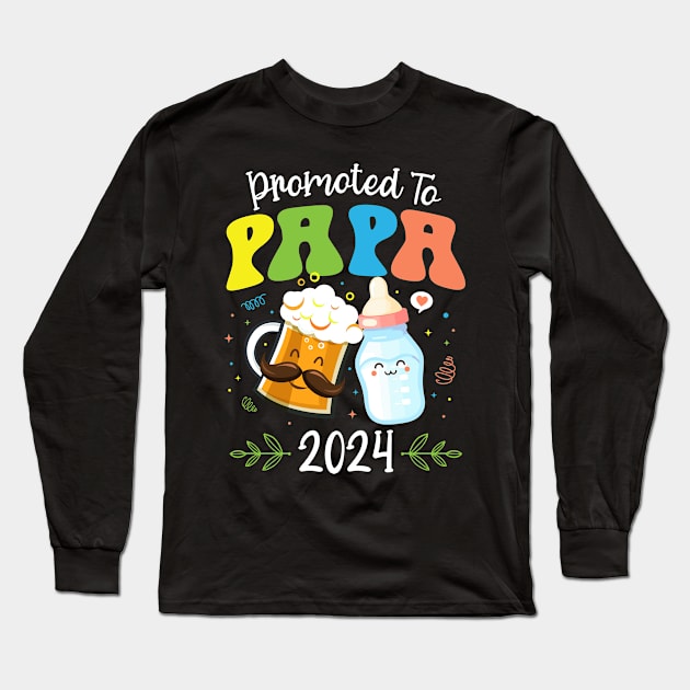 Promoted to Papa 2024 New Dad Gift for Men Father's Day Long Sleeve T-Shirt by truong-artist-C